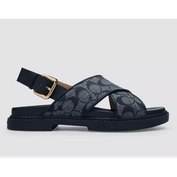 Coach Women’s Midnight Navy Fraser Chambray Sandal, Size 8.5, CT645 Denim Vibes - Picture 2 of 5
